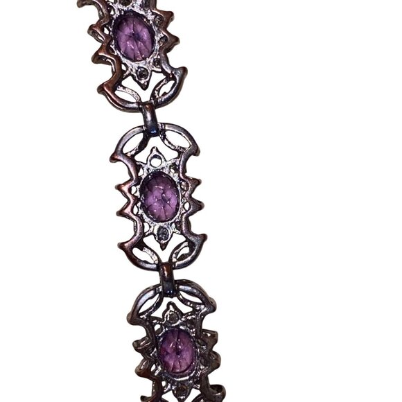 Elegant Silver Bracelet With Purple & Clear Gemstones - Picture 8 of 11
